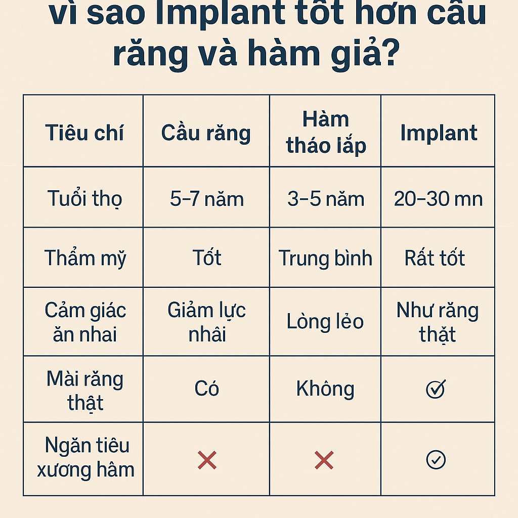 So sánh implant, cầu răng và hàm giả tại Lạng Sơn